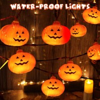 Halloween Decorations 98Ft 20 Led Pumpkin String Lights Battery Operated 2 Mode Steadyflickering Waterproof Halloween Lights