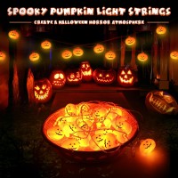 Halloween Decorations 98Ft 20 Led Pumpkin String Lights Battery Operated 2 Mode Steadyflickering Waterproof Halloween Lights