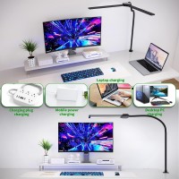 Jsot Desk Lamp Timable Double Head Led Desk Lamps 15 Lighting Modes Adjustable Flexible Gooseneck Clamp Light Dimmable Desk