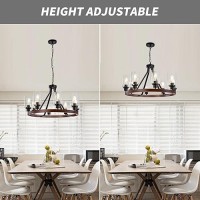 Lanhall 8Light Farmhose Chandelier For Dining Room Light Fixture Faux Wood Kitchen Pendant Light Round Rustic Ceiling Hanging L