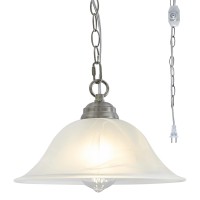 Shengqingtop Plug In Pendant Light Alabaster Glass Shade 157 D Hanging Lamp With Onoff Switch 164Ft Cord 147Ft Chain Dim