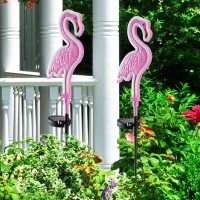 2Pack Solar Flamingo Pink Neon Light Flamingo Solar Lights Outdoor Yard Flamingos Waterproof Garden Stake Light Flamingo Lights