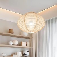 Methedeeco 1Pcs Hanging Fabric Lamp Shade 16Inch Handmade Linen Pendant Light Shade Handmade Minimalist White Beige Foldable Han