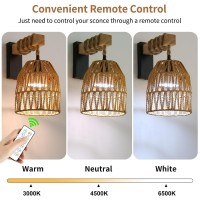 Espossi Battery Operated Wall Sconce Rattan Rechargeable Wall Sconce Boho Wall Sconces Battery Operated With Remote Wireless