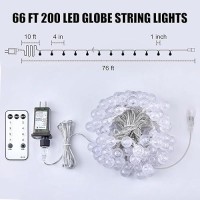 Minetom Crystal Globe String Lights Plug In 66 Ft 200 Led Globe Fairy String Lights With Remote And Timer Waterproof For Bedr