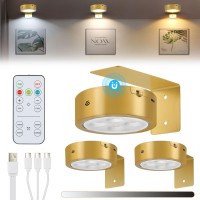 Glighone 3Pcs Rechargeable Picture Lights Battery Operated Wall Lights For Pictures With Remote Dimmable And Timer 3 Lighting M