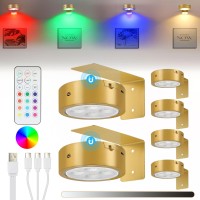 6Pcs Rechargeable Picture Lights 13 Rgb Color Magnetic Led Wireless Art Display Light Battery Operated Wall Lights For Pictures