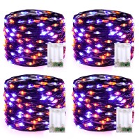 Jmexsuss 4 Pack 50 Led Fairy Lights Battery Operated Orange And Purple Halloween Lights Perfect For Halloween Decorations Pa