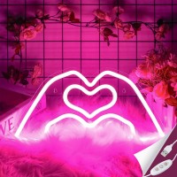 Sintenill Heart Hands Neon Sign Pink Room Decor Heart Neon Signs For Wall Decor Aesthetic Usb Powered Led Neon Lights For Gir