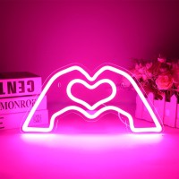 Sintenill Heart Hands Neon Sign Pink Room Decor Heart Neon Signs For Wall Decor Aesthetic Usb Powered Led Neon Lights For Gir