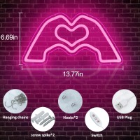 Sintenill Heart Hands Neon Sign Pink Room Decor Heart Neon Signs For Wall Decor Aesthetic Usb Powered Led Neon Lights For Gir