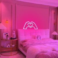 Sintenill Heart Hands Neon Sign Pink Room Decor Heart Neon Signs For Wall Decor Aesthetic Usb Powered Led Neon Lights For Gir