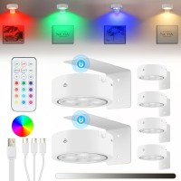 Glighone 6Pcs Rechargeable Battery Picture Light 13 Rgb Color Magnetic Wall Lights For Pictures With Remote Dimmable And Timer