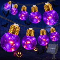 Orange Purple Halloween Lights Outdoor 20Ft Solar Halloween String Lights Vintage Rope Hemp Halloween Lights Waterproof With 8