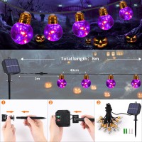 Orange Purple Halloween Lights Outdoor 20Ft Solar Halloween String Lights Vintage Rope Hemp Halloween Lights Waterproof With 8