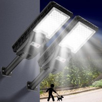 2Pack Solar Street Lights Outdoor Waterproof Solar Lights Outdoor 6500K Led Solar Flood Light Dusk To Dawn Solar Powered Street