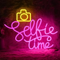 Selfie Time Neon Sign Led Yellow Camera Pink Neon Light For Wall Decor Dimmable Usb Powered Light Up Sign For Photographic Studi