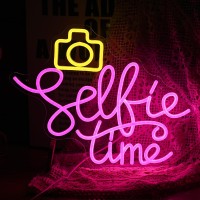 Selfie Time Neon Sign Led Yellow Camera Pink Neon Light For Wall Decor Dimmable Usb Powered Light Up Sign For Photographic Studi