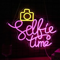 Selfie Time Neon Sign Led Yellow Camera Pink Neon Light For Wall Decor Dimmable Usb Powered Light Up Sign For Photographic Studi