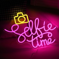 Selfie Time Neon Sign Led Yellow Camera Pink Neon Light For Wall Decor Dimmable Usb Powered Light Up Sign For Photographic Studi