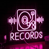 Records Neon Sign For Wall Decor Jukebox Music Light Up Sign Powered By Usb Dimmable Pink Led Music Records Neon Light For Video