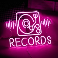 Records Neon Sign For Wall Decor Jukebox Music Light Up Sign Powered By Usb Dimmable Pink Led Music Records Neon Light For Video