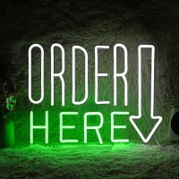 Order Here Neon Sign Cool White Green Letter Neon Light For Wall Decor Dimmable Usb Led Light Up Words Sign For Restaurant Shop