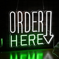 Order Here Neon Sign Cool White Green Letter Neon Light For Wall Decor Dimmable Usb Led Light Up Words Sign For Restaurant Shop