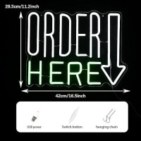 Order Here Neon Sign Cool White Green Letter Neon Light For Wall Decor Dimmable Usb Led Light Up Words Sign For Restaurant Shop