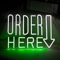 Order Here Neon Sign Cool White Green Letter Neon Light For Wall Decor Dimmable Usb Led Light Up Words Sign For Restaurant Shop