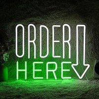 Order Here Neon Sign Cool White Green Letter Neon Light For Wall Decor Dimmable Usb Led Light Up Words Sign For Restaurant Shop