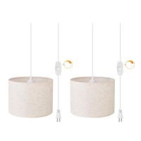 Cckzqyr Plug In Pendant Light 15 Ft Hanging Lamp With Plug In Cord Dimmable Switch Beige Linen Fabric Lamp Shade Hanging Lig