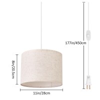 Cckzqyr Plug In Pendant Light 15 Ft Hanging Lamp With Plug In Cord Dimmable Switch Beige Linen Fabric Lamp Shade Hanging Lig