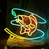 Fishing Neon Sign Dimmable Fish Neon Light For Wall Decor Led Usb Powered Fishing Hook Lights For Fishing Gear Store Yacht Man C