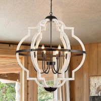 Tacdandm 315 8Light Farmhouse Chandelier For Dining Room Vintage Rustic White Wood Pendant Light Fixtures Globe Hanging Ceil