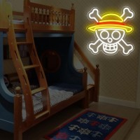 Xjnolgxiqu One Piece Anime Neon Signs One Piece Flag Neon Signs Luffy Skull Head Neon Light Led Neon Signs For Kids Teen Bedroom