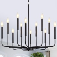 Zuyurt 12Light Black Chandelier Light Fixture Modern Farmhouse Chandelier For Dining Room Hanging Lighting Metal Candle Chand