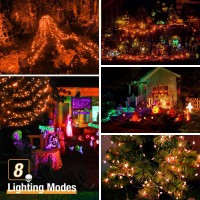 4 Pack Solar Halloween String Lights Outdoor 320Led 132Ft Orange Solar Fairy Lights Outside Waterproof 8 Modes Solar Powered