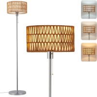 Netin Rattan Floor Lamp For Living Room Chrome Floor Lamp Boho Standing Lamp With 3 Color Temperatures Farmhouse Floor Lamp W