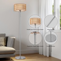 Netin Rattan Floor Lamp For Living Room Chrome Floor Lamp Boho Standing Lamp With 3 Color Temperatures Farmhouse Floor Lamp W