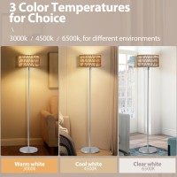 Netin Rattan Floor Lamp For Living Room Chrome Floor Lamp Boho Standing Lamp With 3 Color Temperatures Farmhouse Floor Lamp W