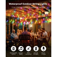 Camping String Lights Outdoor With Music Sync Quick Storage Led String Lights With 7 Rgb Colors 12 Mode Tent Lights Portable