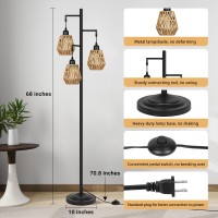 Qimh Farmhouse Floor Lamps For Living Room Industrial Standing Lamp With 3Lights Boho Rattan Shades 68 Modern Rustic Tree T