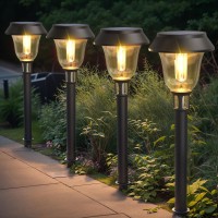 Solar Pathway Lights 4 Pack Led Solar Lights Outdoor Waterproof 3200K Landscape Lighting 2 Brightness Mode Solar Path Lights La