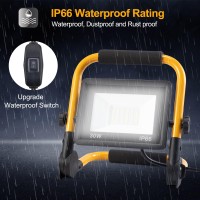 Orhomelife 30W 3000Lm Led Work Light 300W Equivalent 6000K Ip66 Waterproof Flood Lights 131Ft 4M Cord With Plug Portable Led