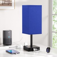 Blue And Black Bedside Lamp For Nightstand Touch Table Lamp With Type C A And Ac Outlet Square Charging Lamps For Bedroom D