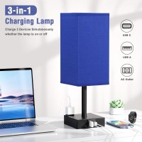 Blue And Black Bedside Lamp For Nightstand Touch Table Lamp With Type C A And Ac Outlet Square Charging Lamps For Bedroom D