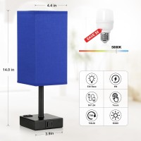 Blue And Black Bedside Lamp For Nightstand Touch Table Lamp With Type C A And Ac Outlet Square Charging Lamps For Bedroom D