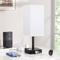 White And Black Bedside Lamp For Nightstand Touch Table Lamp With Type C A And Ac Outlet Square Charging Lamps For Bedroom