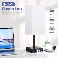 White And Black Bedside Lamp For Nightstand Touch Table Lamp With Type C A And Ac Outlet Square Charging Lamps For Bedroom